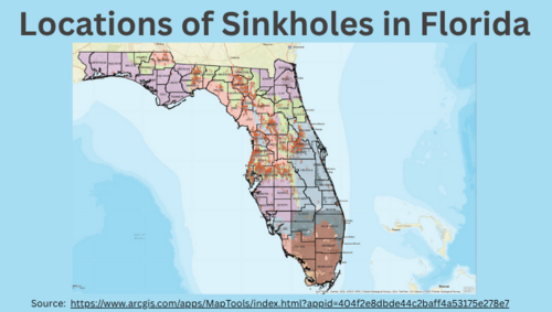 Florida map showing sinkhole locations from the Florida Geological Survey via ArcGIS