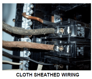 Close-up of Cloth Wiring entering the Breaker box