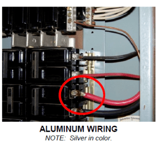 Close up of Aluminum Wiring Entering Breaker Box