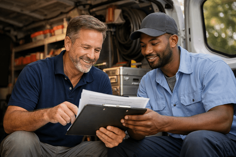 Jacksonville business owner reviewing workers compensation coverage with employee