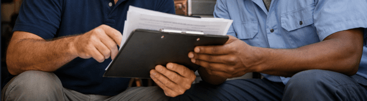 Business owner preparing payroll documents for Florida workers comp audit