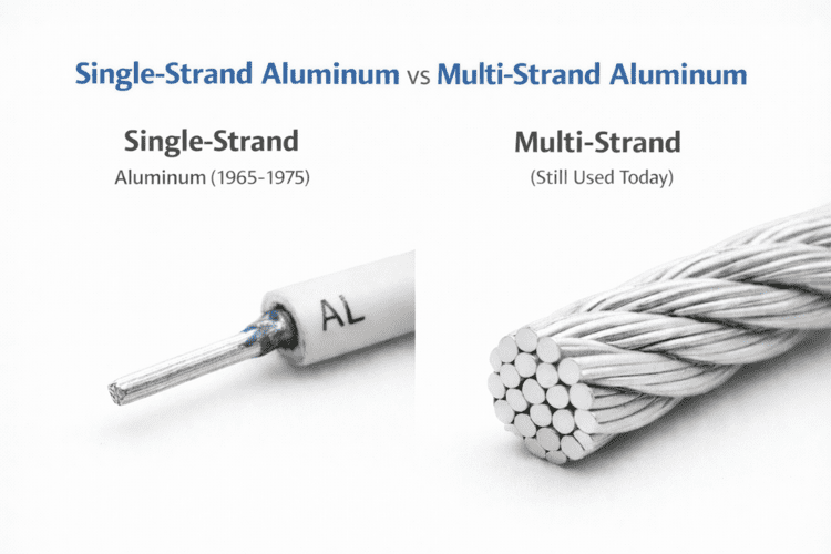 Single-strand aluminum wiring from 1965-1975 compared to multi-strand aluminum wiring still used today